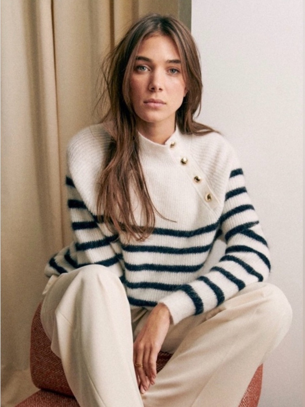 NWOT 🇫🇷 Sézane Trudy Jumper Striped Navy & Creamy White Mohair Sweater - Picture 5 of 12